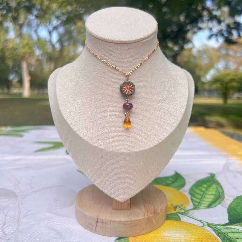 Fall Colorful Autumn Winter Floral Flower Fruitcake Artsy Whimsical Necklace